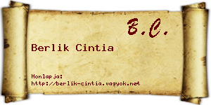 Berlik Cintia névjegykártya